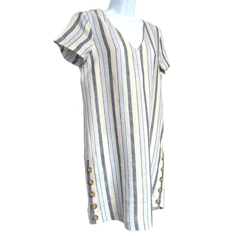 Madewell Linen Side-Button‎ Easy Dress Womens Size XS Blue Spring Sailor Stripe